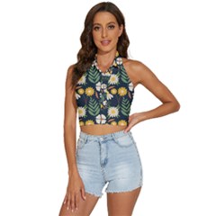 Flower Grey Pattern Floral Backless Halter Cami Shirt