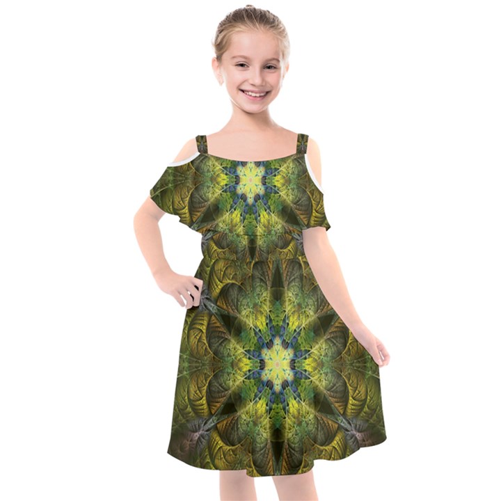 Fractal-fantasy-design-background- Kids  Cut Out Shoulders Chiffon Dress