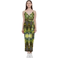 Fractal-fantasy-design-background- V-neck Spaghetti Strap Tie Front Jumpsuit