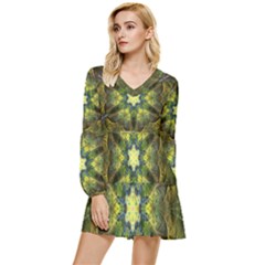 Fractal-fantasy-design-background- Tiered Long Sleeve Mini Dress by Vaneshart