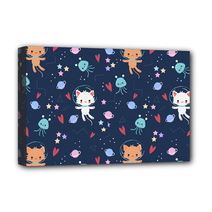 Cute-astronaut-cat-with-star-galaxy-elements-seamless-pattern Deluxe Canvas 18  x 12  (Stretched)