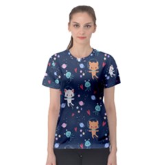 Cute-astronaut-cat-with-star-galaxy-elements-seamless-pattern Women s Sport Mesh Tee