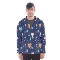 Cute-astronaut-cat-with-star-galaxy-elements-seamless-pattern Men s Hooded Windbreaker