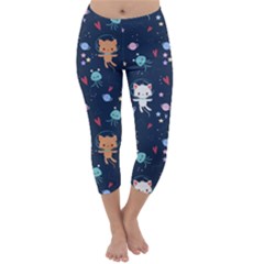 Cute-astronaut-cat-with-star-galaxy-elements-seamless-pattern Capri Winter Leggings  by Vaneshart