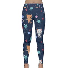 Cute-astronaut-cat-with-star-galaxy-elements-seamless-pattern Classic Yoga Leggings by Vaneshart