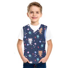 Cute-astronaut-cat-with-star-galaxy-elements-seamless-pattern Kids  Basketball Tank Top by Vaneshart