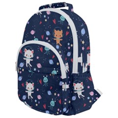 Cute-astronaut-cat-with-star-galaxy-elements-seamless-pattern Rounded Multi Pocket Backpack by Vaneshart