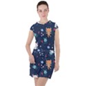 Cute-astronaut-cat-with-star-galaxy-elements-seamless-pattern Drawstring Hooded Dress View1