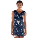 Cute-astronaut-cat-with-star-galaxy-elements-seamless-pattern Wrap Front Bodycon Dress View1