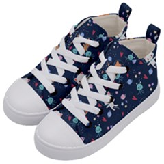 Cute-astronaut-cat-with-star-galaxy-elements-seamless-pattern Kids  Mid-top Canvas Sneakers by Vaneshart