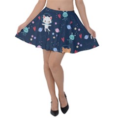 Cute-astronaut-cat-with-star-galaxy-elements-seamless-pattern Velvet Skater Skirt by Vaneshart