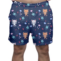 Cute-astronaut-cat-with-star-galaxy-elements-seamless-pattern Men s Shorts by Vaneshart