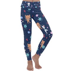 Cute-astronaut-cat-with-star-galaxy-elements-seamless-pattern Kids  Lightweight Velour Classic Yoga Leggings by Vaneshart