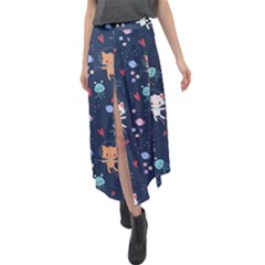 Cute-astronaut-cat-with-star-galaxy-elements-seamless-pattern Velour Split Maxi Skirt by Vaneshart