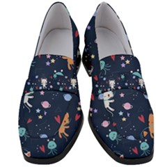 Cute-astronaut-cat-with-star-galaxy-elements-seamless-pattern Women s Chunky Heel Loafers by Vaneshart