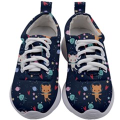 Cute-astronaut-cat-with-star-galaxy-elements-seamless-pattern Kids Athletic Shoes by Vaneshart