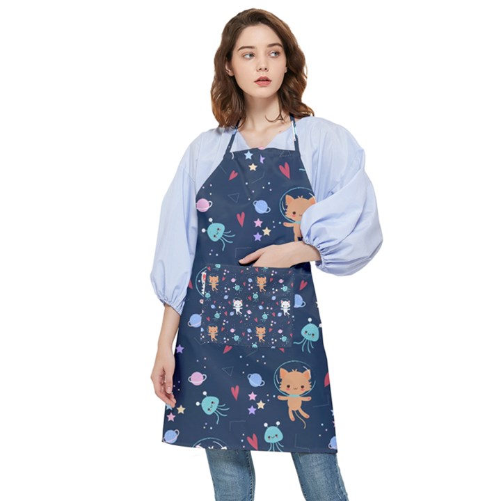 Cute-astronaut-cat-with-star-galaxy-elements-seamless-pattern Pocket Apron