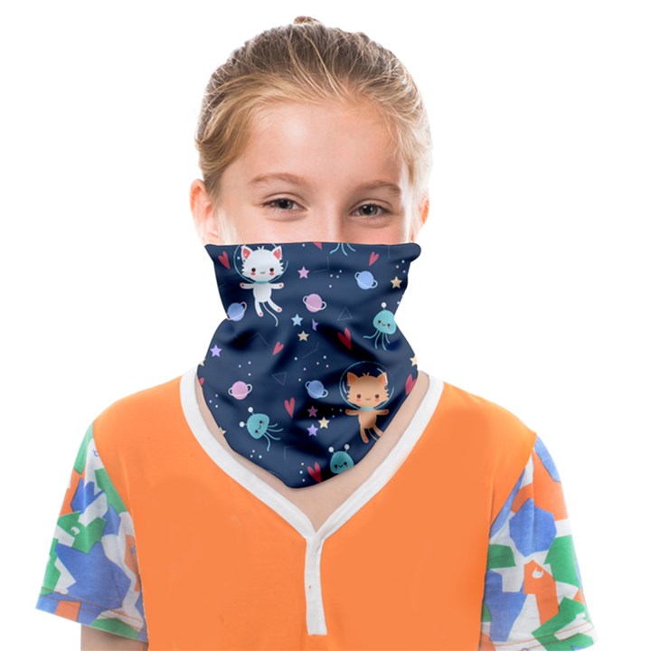 Cute-astronaut-cat-with-star-galaxy-elements-seamless-pattern Face Covering Bandana (Kids)