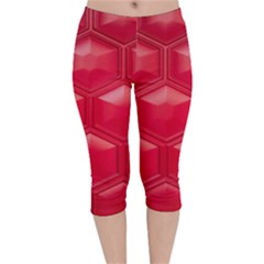 Red Textured Wall Velvet Capri Leggings  by artworkshop