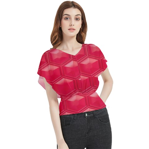 Red Textured Wall Butterfly Chiffon Blouse by artworkshop