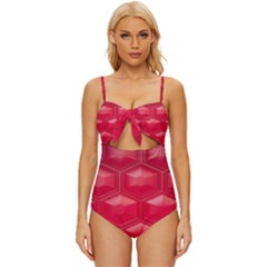 Red Textured Wall Knot Front One-piece Swimsuit by artworkshop