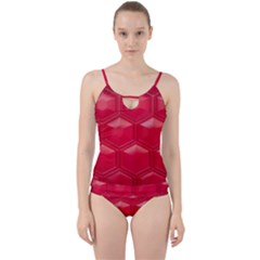 Red Textured Wall Cut Out Top Tankini Set by artworkshop