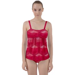 Red Textured Wall Twist Front Tankini Set by artworkshop