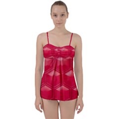 Red Textured Wall Babydoll Tankini Set by artworkshop