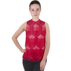 Red Textured Wall Mock Neck Chiffon Sleeveless Top by artworkshop