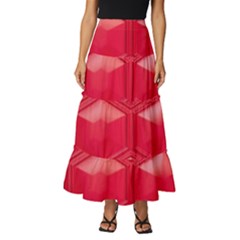 Red Textured Wall Tiered Ruffle Maxi Skirt by artworkshop