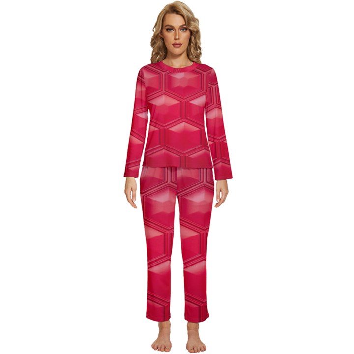 Red Textured Wall Womens  Long Sleeve Lightweight Pajamas Set