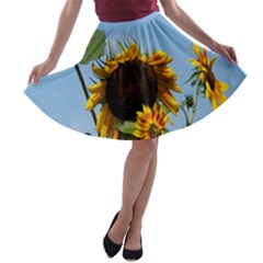 Sunflower Flower Yellow A-line Skater Skirt by artworkshop