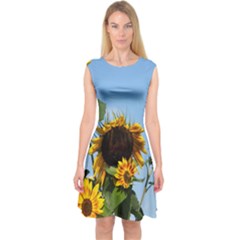 Sunflower Flower Yellow Capsleeve Midi Dress by artworkshop