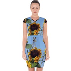 Sunflower Flower Yellow Capsleeve Drawstring Dress  by artworkshop