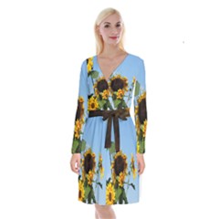 Sunflower Flower Yellow Long Sleeve Velvet Front Wrap Dress by artworkshop