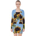 Sunflower Flower Yellow V-neck Bodycon Long Sleeve Dress View1