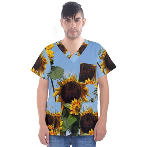 Sunflower Flower Yellow Men s V-neck Scrub Top by artworkshop