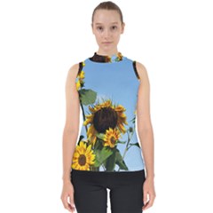 Sunflower Flower Yellow Mock Neck Shell Top by artworkshop