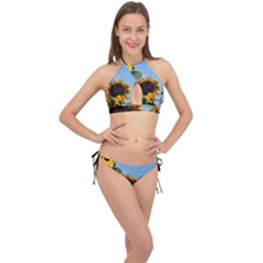 Sunflower Flower Yellow Cross Front Halter Bikini Set by artworkshop