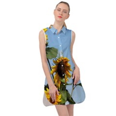 Sunflower Flower Yellow Sleeveless Shirt Dress by artworkshop