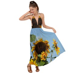 Sunflower Flower Yellow Backless Maxi Beach Dress by artworkshop