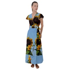 Sunflower Flower Yellow Flutter Sleeve Maxi Dress by artworkshop