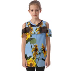 Sunflower Flower Yellow Fold Over Open Sleeve Top by artworkshop