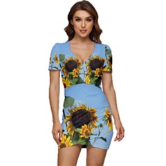 Sunflower Flower Yellow Low Cut Cap Sleeve Mini Dress by artworkshop