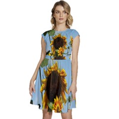 Sunflower Flower Yellow Cap Sleeve High Waist Dress