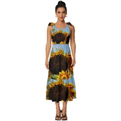 Sunflower Flower Yellow Tie-strap Tiered Midi Chiffon Dress by artworkshop