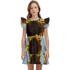 Sunflower Flower Yellow Kids  Winged Sleeve Dress by artworkshop