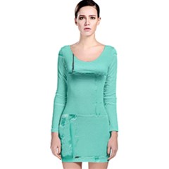 Teal Brick Texture Long Sleeve Velvet Bodycon Dress by artworkshop