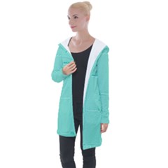 Teal Brick Texture Longline Hooded Cardigan by artworkshop