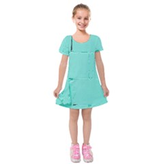 Teal Brick Texture Kids  Short Sleeve Velvet Dress by artworkshop